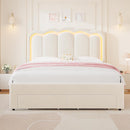 Advwin LED Bed Frame with Adjustable Headboard Beige