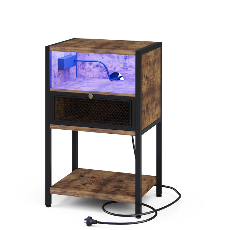 Advwin LED Bedside Table with Charging Station Set of 2