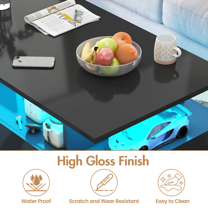 Advwin LED Coffee Table with 4 Storage Drawers