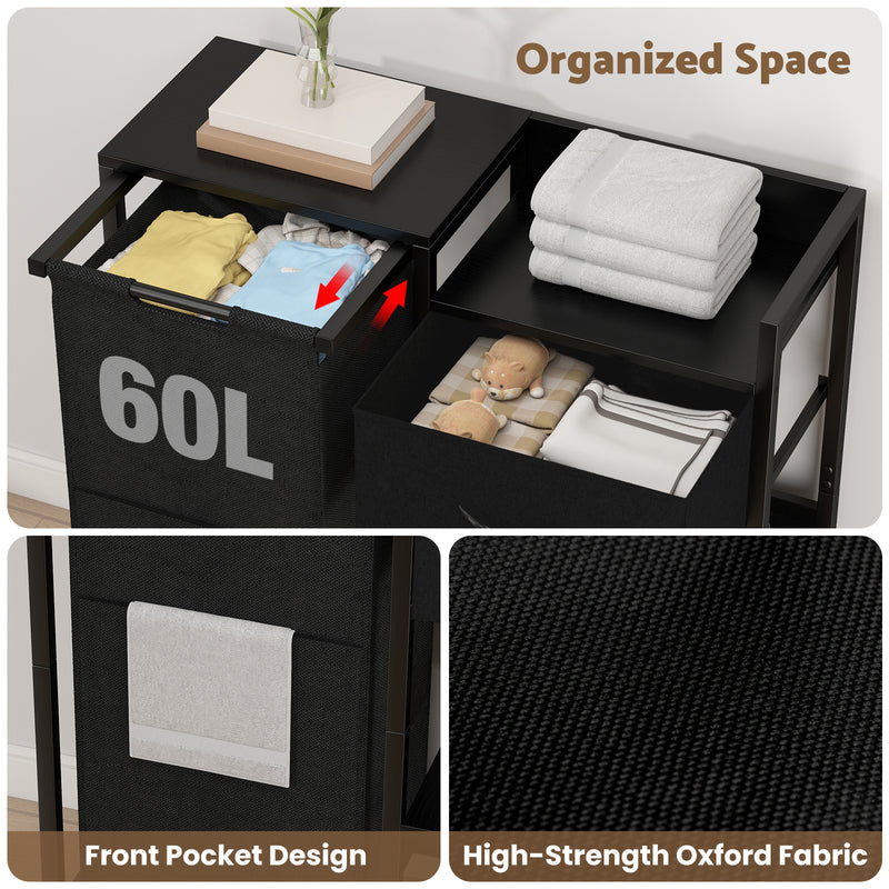 Advwin Laundry Hamper with Fabric Drawer 60L