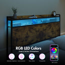 Advwin Storage Headboard with LED Light Charging Station