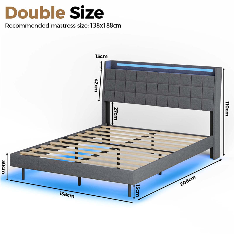 Advwin Queen Floating Bed Frame with LED Lights