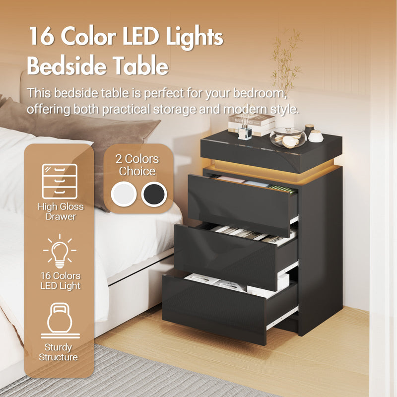 Advwin 2 Set of Bedside Table 3 Drawers With LED Light