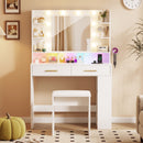 Advwin Dressing Table Stool Set w/ LED Lights & Storage