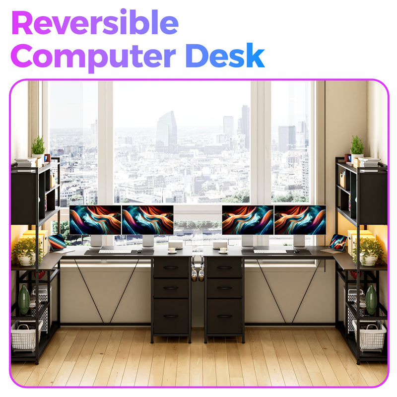 Advwin L Shaped Gaming Desk with LED Lights 148cm