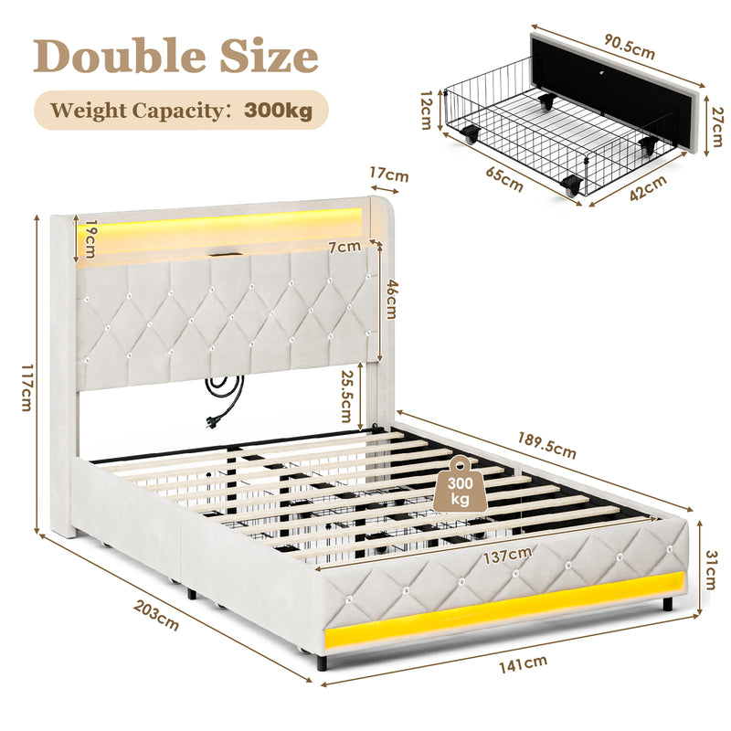 Advwin Bed Frame with Velvet Upholstered Headboard