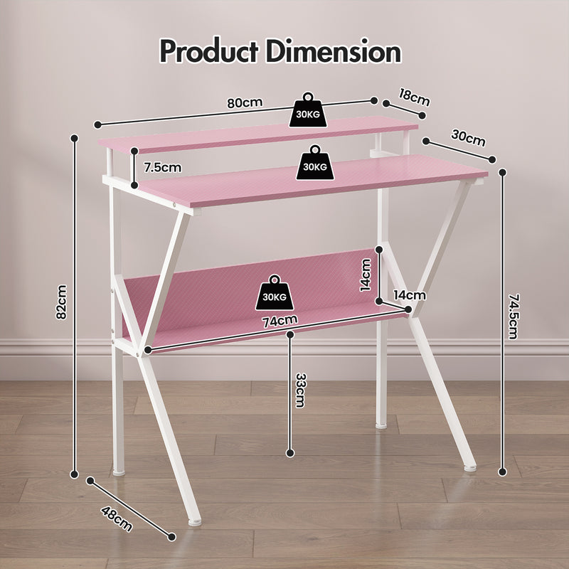 Advwin 80cm Computer Desk with Monitor Stand Pink