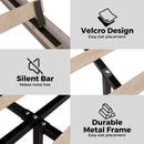 Collage of furniture components with Velcro Design, Silent Bar, and Durable Metal Frame logos on a white background.