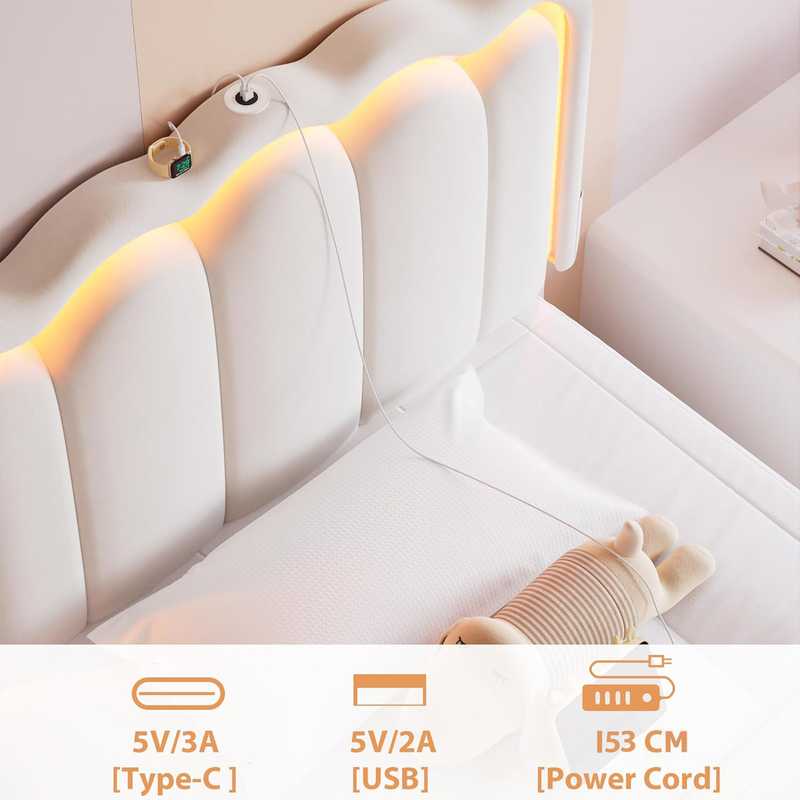 Advwin LED Bed Frame with Adjustable Headboard King Single