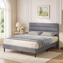 Advwin Velvet Upholstered Bed Frame w/ Wooden Slats Grey