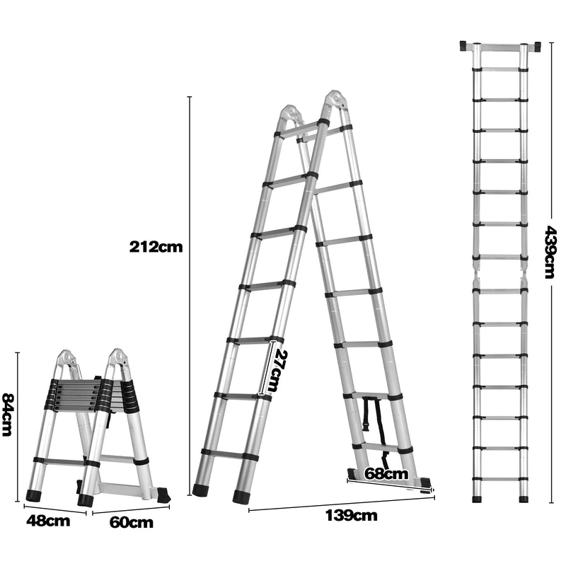 Advwin Multi-Purpose Telescopic Ladder 4.4m Aluminum