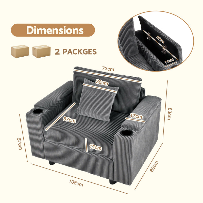 Advwin Corduroy Single Sofa with Storage