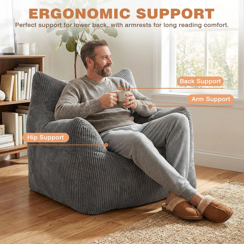 Advwin 83*90cm Corduroy Bean Bag Chair with Backrest