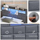 Advwin Bed Frame with RGB LED and Charging Station Grey