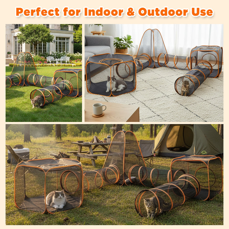 Advwin 6-in-1 Outdoor Cat Enclosure with Playhouse & Tents