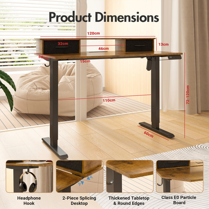 Advwin Electric Standing Desk with Monitor Stand Walnut