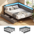Advwin Corner Double Bed Frame with Charging Station
