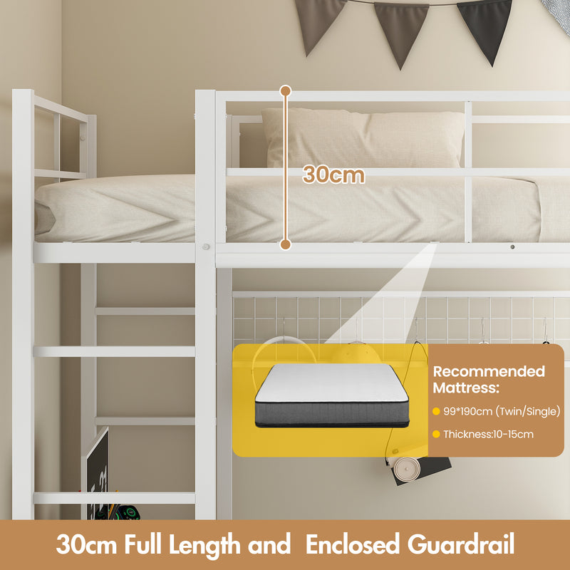 Advwin Metal Loft Bed Frame with Desk & Charging Station