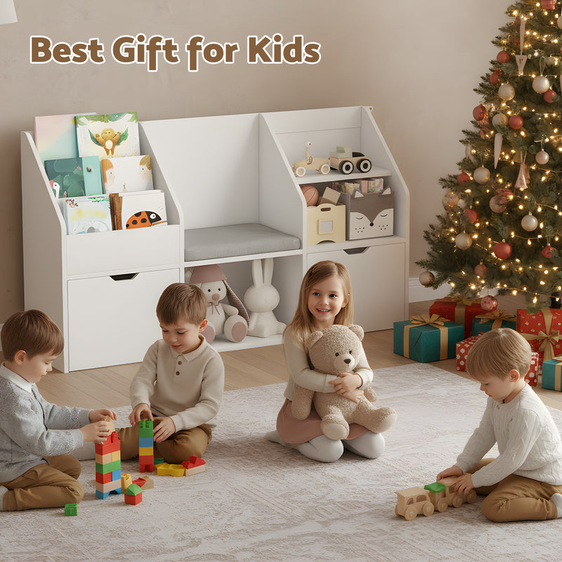 Advwin 4-in-1 Kids Bookcase with Reading Nook Standing Toys