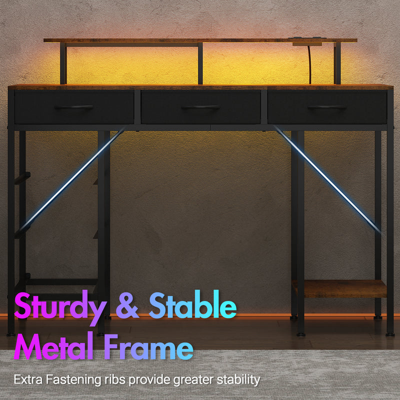 Advwin 120cm Gaming Desk with LED Lights & Drawers