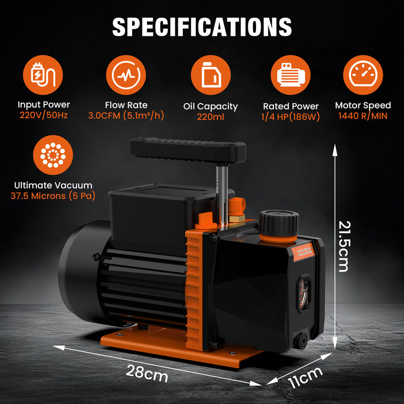 Advwin Vacuum Pump Set 3CFM 1/4 HP Single Stage