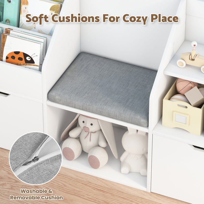 Advwin 4-in-1 Kids Bookcase with Reading Nook Standing Toys