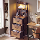 Advwin LED Bedside Table w/ Charging Station Rustic Brown