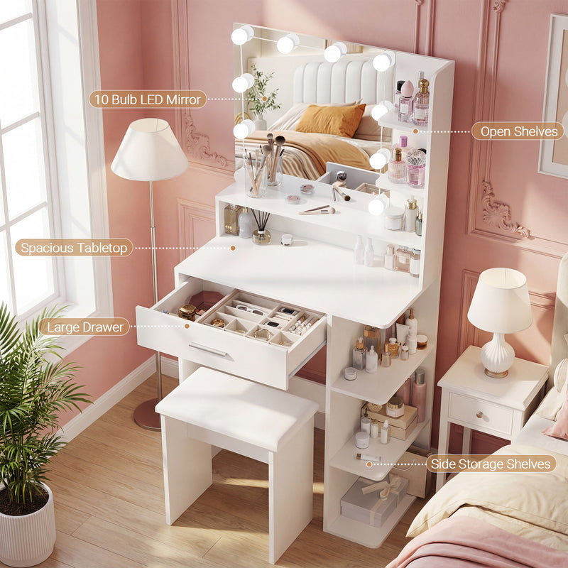 Advwin Dressing Table Set with 10 LED Bulb Mirror