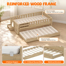 Advwin Low Wooden Kids Daybed with Trundle & Fence