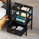Advwin 3-Tier Bedside Table with Fabric Drawer and Lights