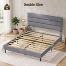 Advwin Velvet Upholstered Bed Frame w/ Wooden Slats Grey