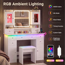 Advwin Dressing Table with RGB Light & Jewelry Cabinet