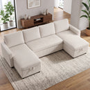 Advwin 253cm U Shaped Corduroy Sectional Sofa w/ Pull Out Bed