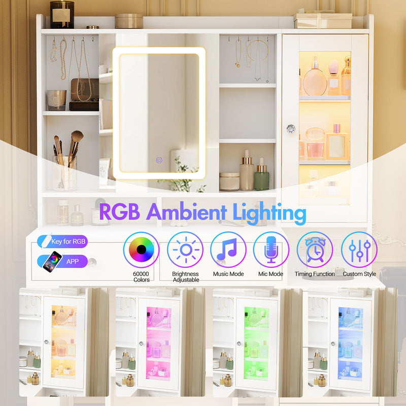 Advwin Dressing Table Vanity Desk w/ Mirror RGB Cabinet