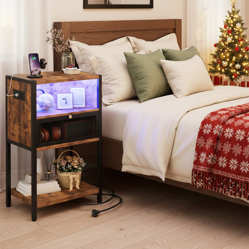 Advwin LED Bedside Table with Charging Station