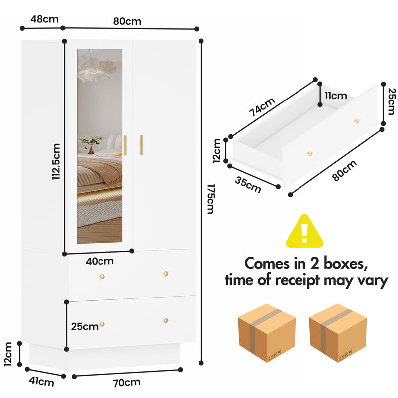 Advwin 2 Doors Armoire Wardrobe Closet with Mirror