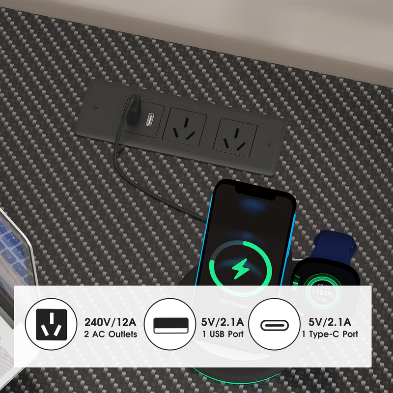 Advwin 236cm 2 Person LED Computer Desks w/ Power Outlets