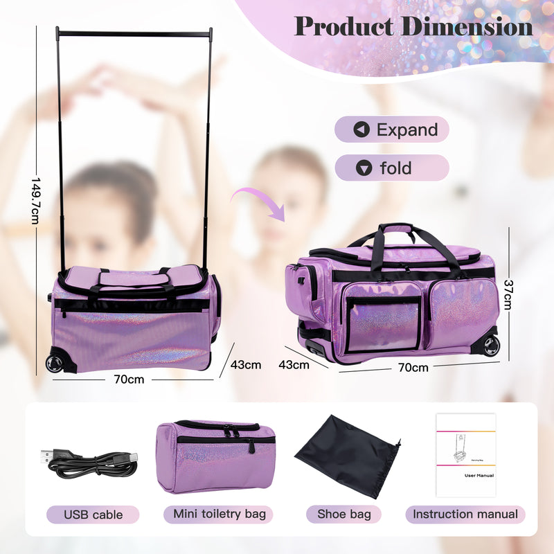 Advwin 26Inch Rolling Dance Bag with Garment Rack