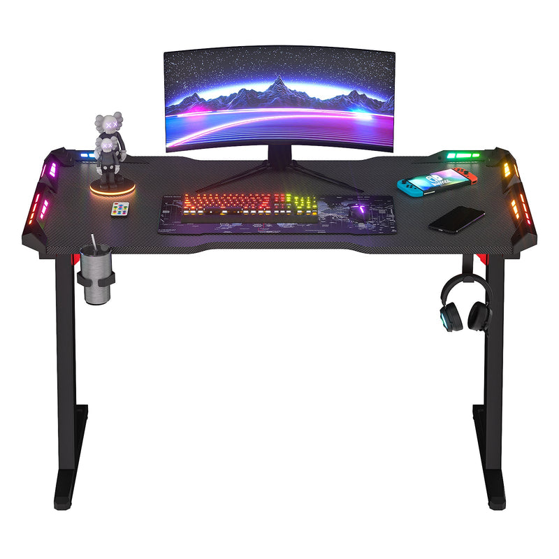 LED Light Gaming Desk & Gaming Chair Tilt 135° Green w/Footrest