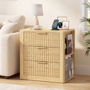 Advwin Fluted Bedside Table w/ 3 Drawers Natural Wood