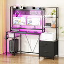 Advwin Gaming Desk with LED Lights & Power Outlets 165cm