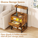 Advwin Bedside Table with Charging Station LED Lights Set of 2