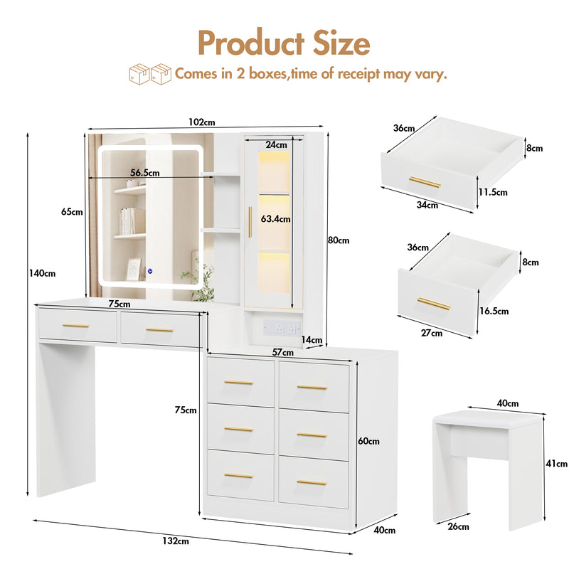 Advwin Dressing Table with LED Mirror RGB Cabinet