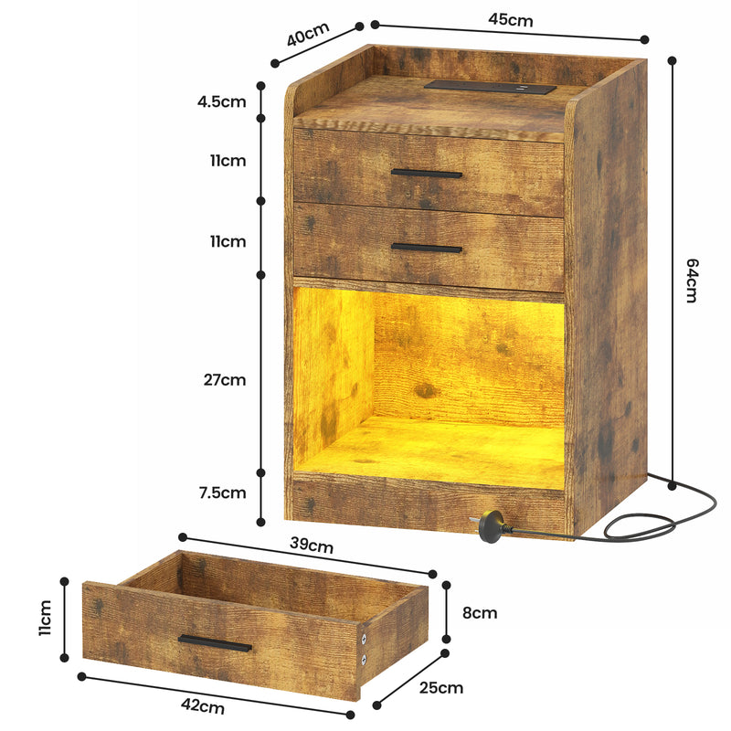 Advwin LED Bedside Table with Charging Station