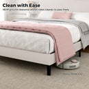 Robot cleaner under a bed with text indicating ease of use and ground clearance.