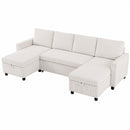 Advwin 253cm U Shaped Corduroy Sectional Sofa w/ Pull Out Bed