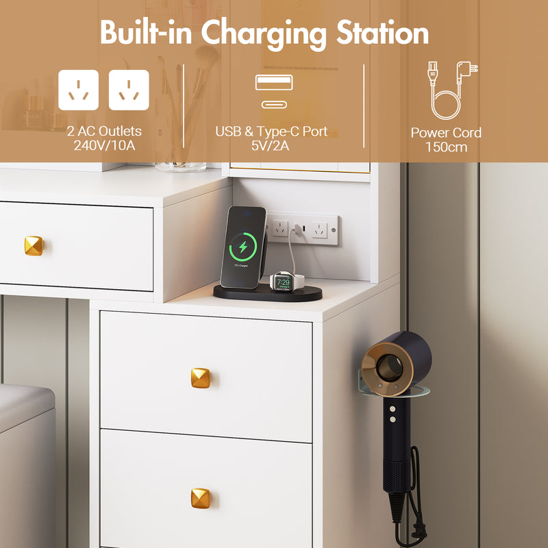 Advwin Dressing Table LED Makeup Mirror Stool Set