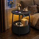 Advwin Round End Table w/ Charging Station & Fabric Basket