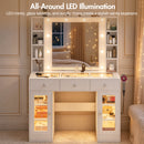 Advwin LED Dressing Table w/ Glass Top & Charging Station