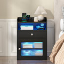Advwin Bedside Table with Charging Station & LED Light